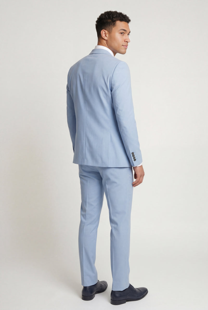 Light Blue Slim Fit Three Piece Wedding Suit with Vest - Wedding suits - Photo 4