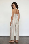 Light Blue Striped Halter Neck Two Piece Set with Wide Leg Pants - Photo 2
