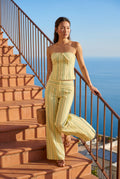 Yellow Striped Halter Neck Two Piece Set with Wide Leg Pants - Photo 8