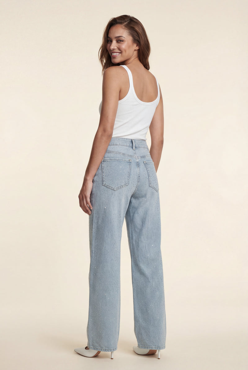 Light Blue Studded Light Blue Wide-leg Jeans - Slim fit jeans - Photo 2