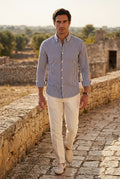 Navy Blue Tailored Vertical Stripe Button-down Dress Shirt - Dress Shirts - Photo 17