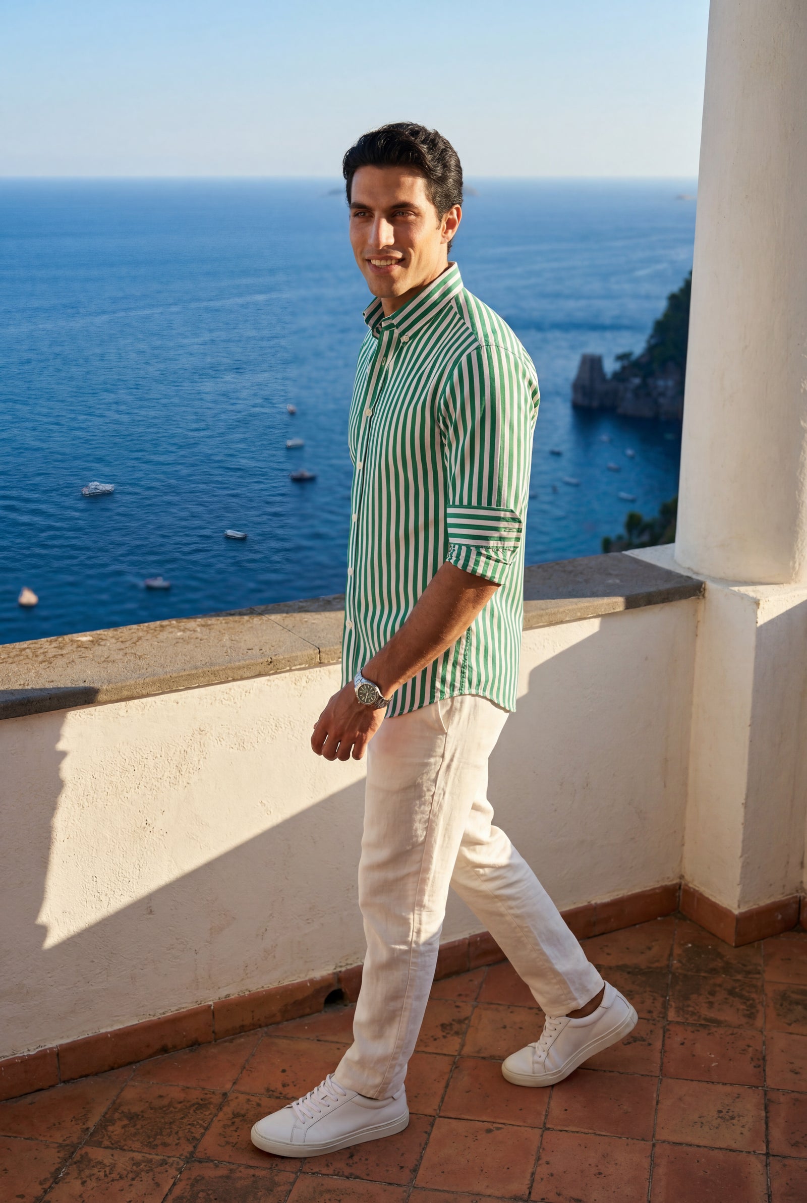Green Tailored Vertical Stripe Button-down Dress Shirt - Dress Shirts - Photo 3