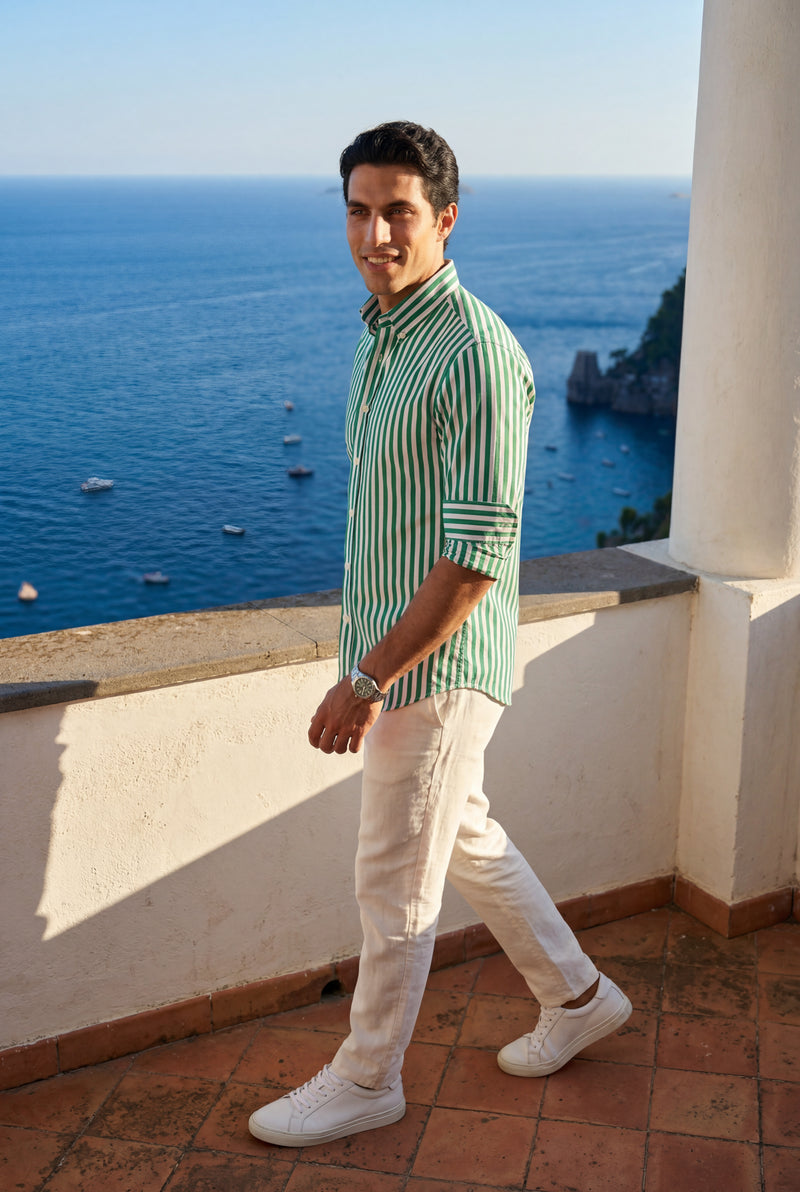 Green Tailored Vertical Stripe Button-down Dress Shirt - Dress Shirts - Photo 3