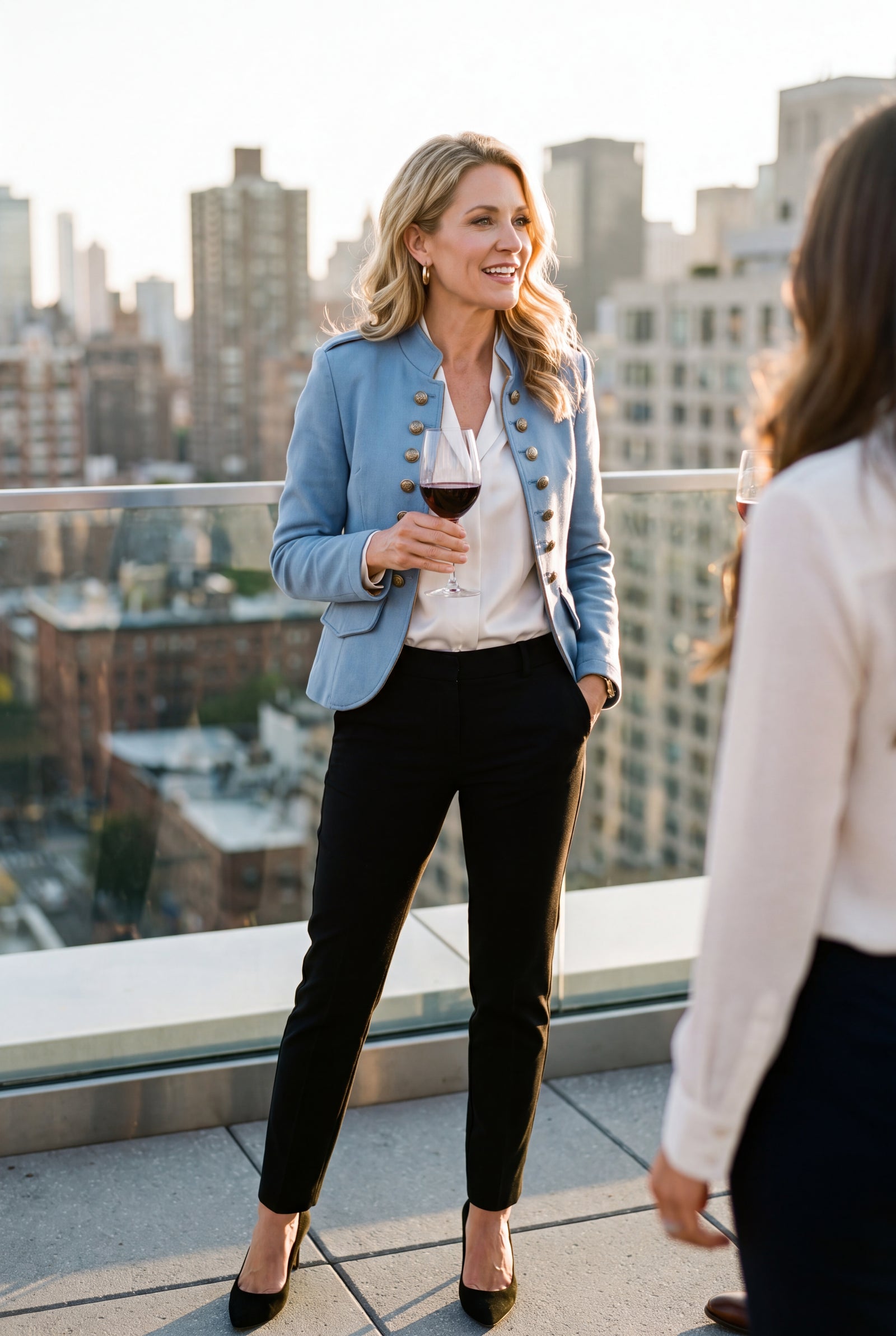Women's Blazer Military Style Structured in Light Blue — secondary lifestyle