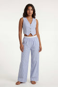 Light Blue Women's Pinstriped Sleeveless Waistcoat and Wide-Leg Trousers Set - Waistcoat and trousers - Photo 3