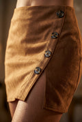 Light Brown Button-front Mini Skirt with Side Slit - Mini skirts - Photo 4