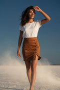 Light Brown Button-front Mini Skirt with Side Slit - Mini skirts - Photo 7