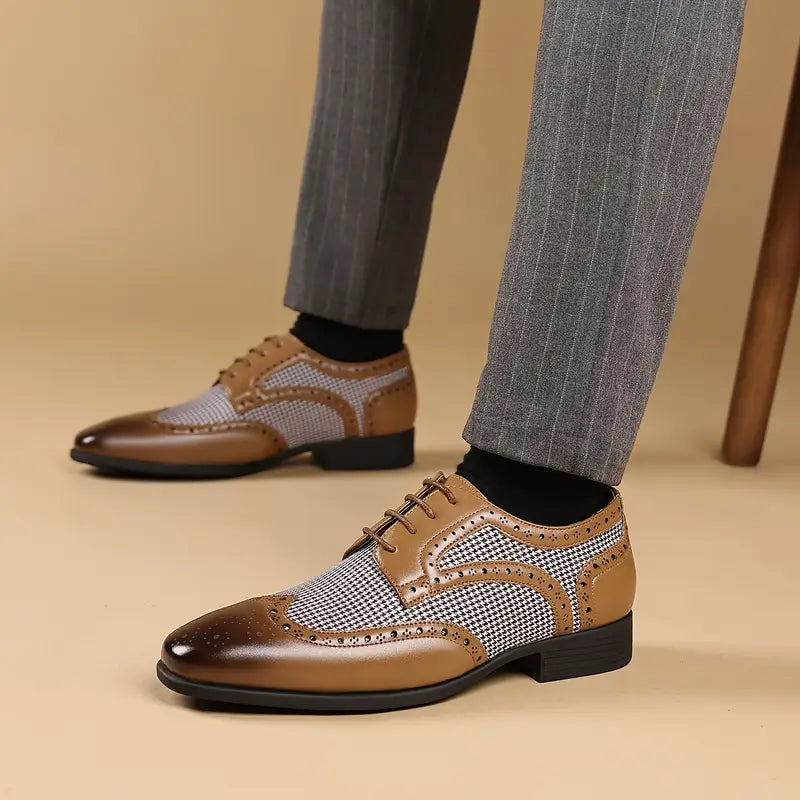Men's Houndstooth Panel Brogue Oxford Dress Shoes - Brogue Oxford shoes - Photo 2