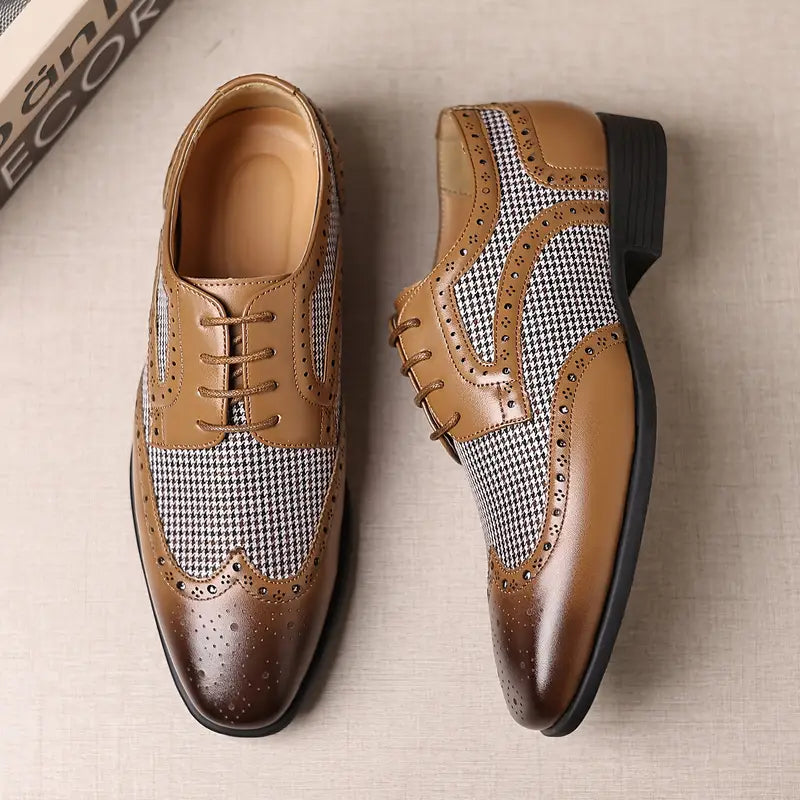 Men's Houndstooth Panel Brogue Oxford Dress Shoes - Brogue Oxford shoes - Photo 3