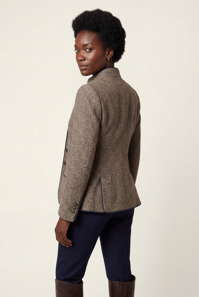 Light Brown Structured Riding Jacket with Contrast Piping - Structured jacket - Photo 2