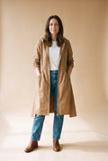 Women's Raincoat Long Elegant in Light Brown — primary studio