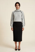 Light Gray Balloon Sleeve Oversized High Neck Sweater with Piping - Oversized sweater - Photo 16