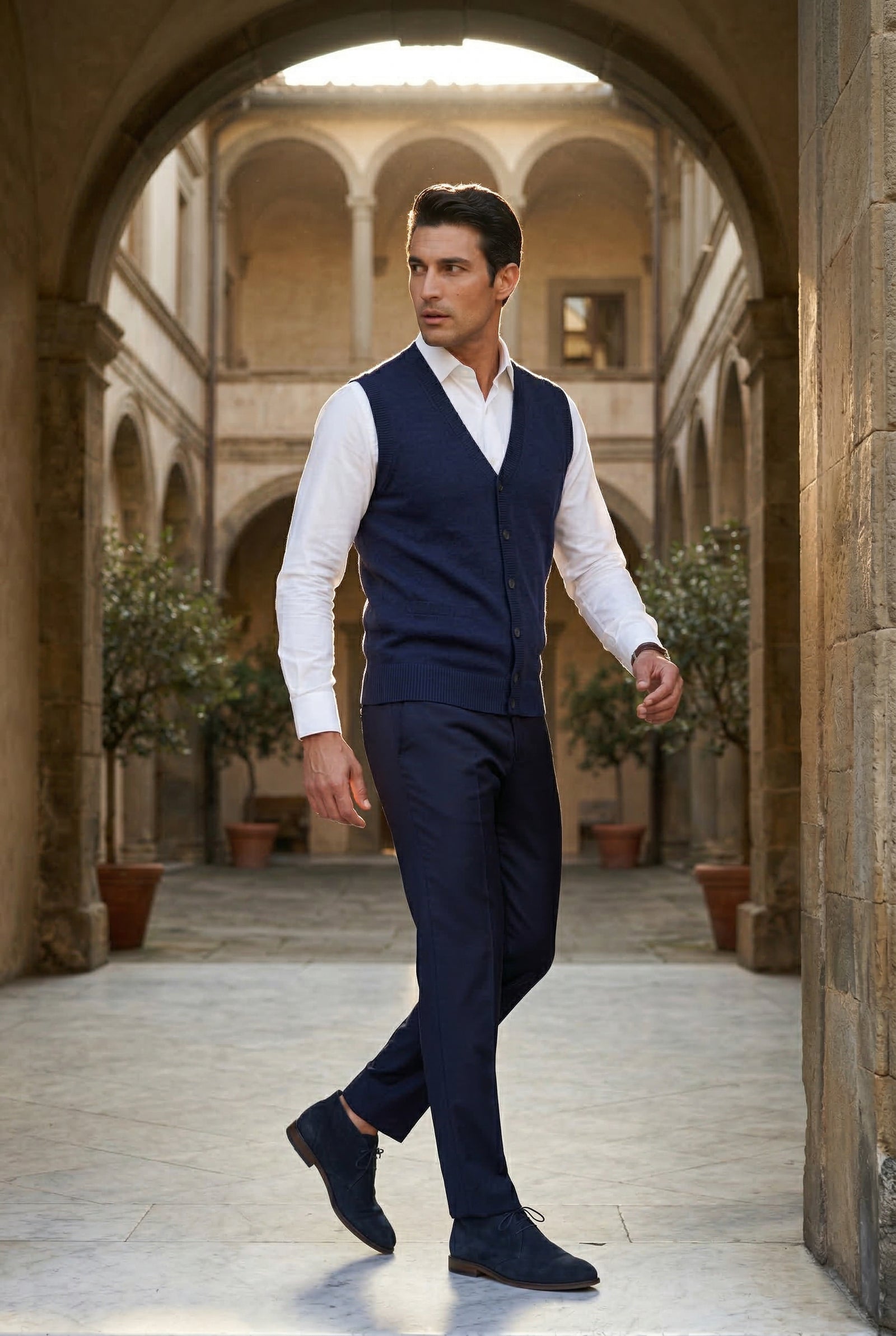 Navy Blue Button-front V-neck Sleeveless Sweater Vest - Photo 10