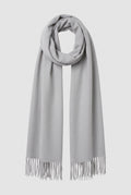 Cashmere Fringed Scarf in Light Gray — studio front