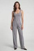 Light Gray High-waisted Pleated Tapered Trousers with Tailored Waistband - Photo 11
