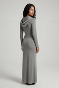 Light Gray Hooded Long Sleeve Bodycon Maxi Dress - Photo 4