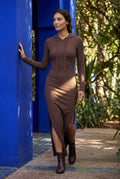 Brown Hooded Long Sleeve Bodycon Maxi Dress - Photo 8