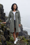 Light Gray Hooded Snap Button Long Parka Coat with Adjustable Waist - Long coat - Photo 13
