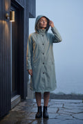 Light Blue Hooded Snap Button Long Parka Coat with Adjustable Waist - Long coat - Photo 16