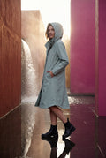 Light Blue Hooded Snap Button Long Parka Coat with Adjustable Waist - Long coat - Photo 20