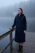 Navy Blue Hooded Snap Button Long Parka Coat with Adjustable Waist - Long coat - Photo 29