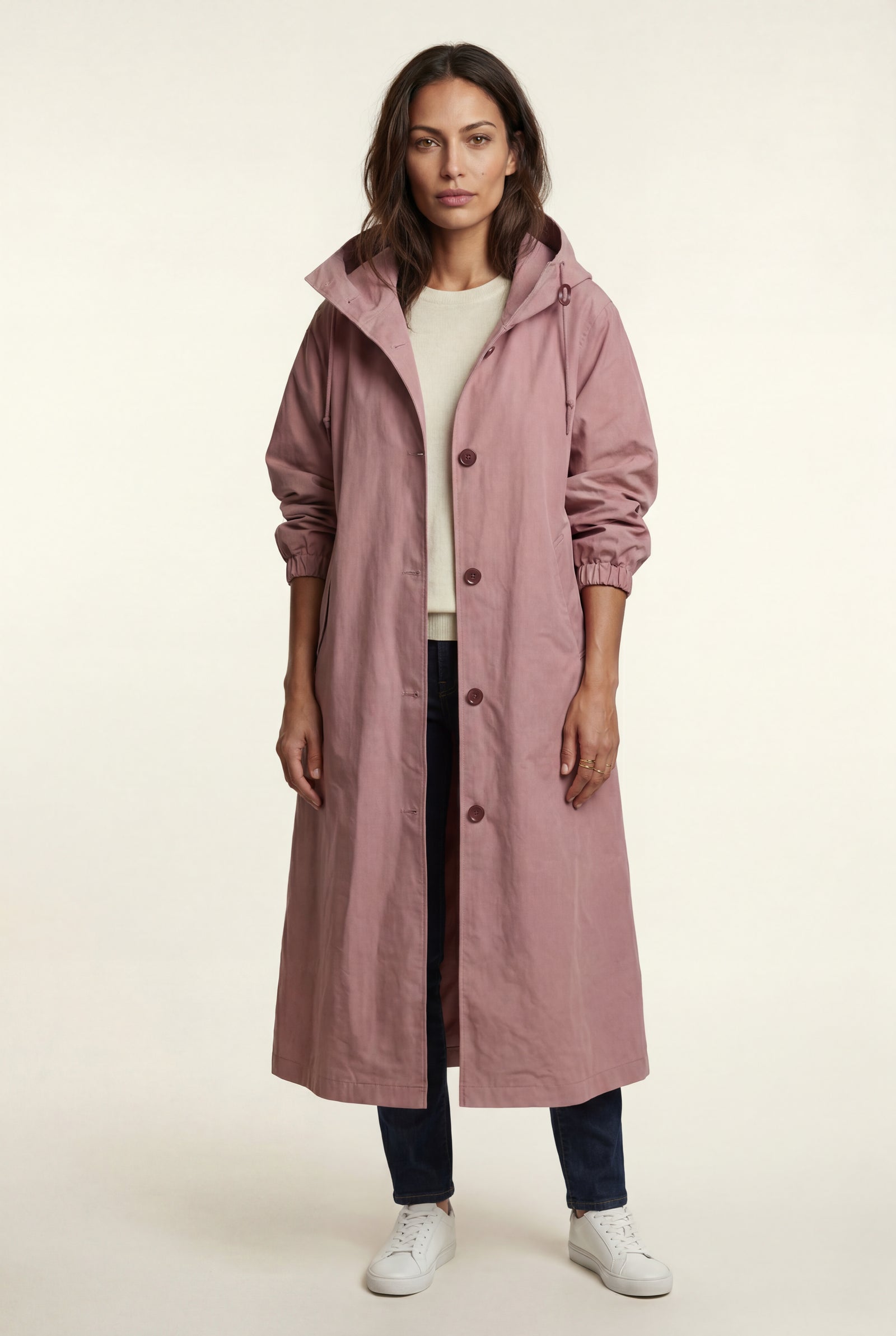 Pink Hooded Snap Button Long Parka Coat with Adjustable Waist - Long coat - Photo 34
