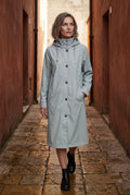 Light Blue Hooded Snap Button Long Parka Coat with Adjustable Waist - Long coat - Photo 8