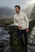 White Men's Cable Turtleneck Slim Fit Sweater - Turtleneck sweater - Photo 20