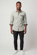 Light Gray Men's Plaid Trim Button-Up Casual Shirt - Photo 18