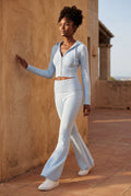 Baby Blue Ribbed Cropped Hoodie and Flared Pants Lounge Set - Cardigan and pants - Photo 10