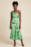 Light Green Asymmetrical One-shoulder Floral Print Midi Dress - Photo 6