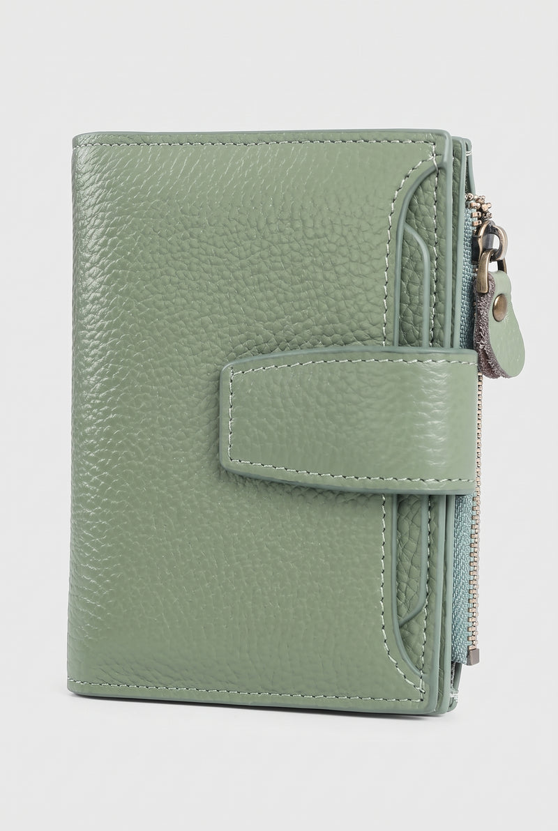 Pebbled Fold-Over Wallet in Light Green — studio front