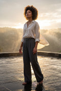 White Relaxed Fit Button-up Blouse with Pointed Collar - Blouses - Photo 7