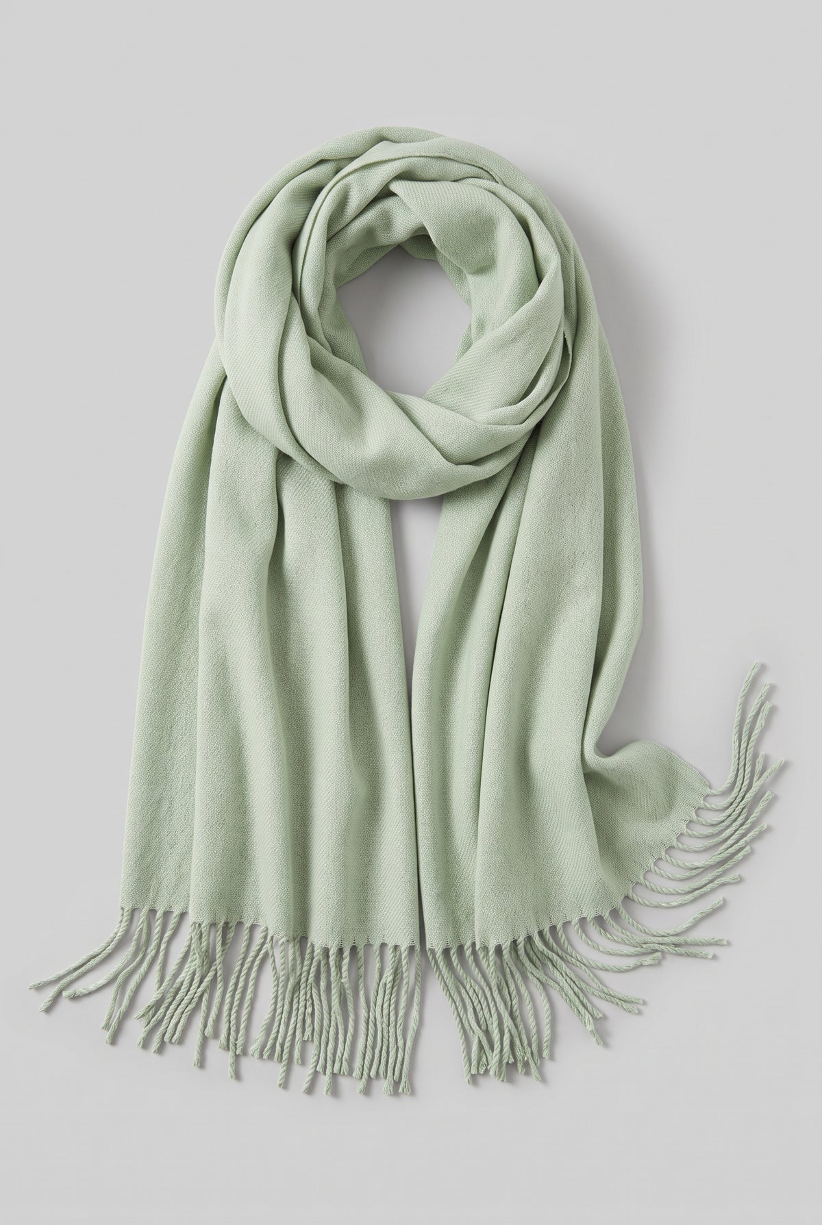 Scarf Tassel Wrap in Light Green — studio front