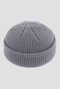 Ribbed Knit Dome Beanie in Light Grey — studio front