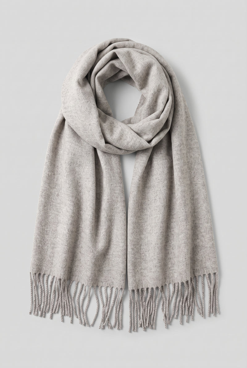 Scarf Tassel Wrap in Light Grey — studio front