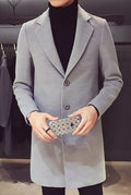 Single-Breasted Cotton Overcoat in Light Grey — front view