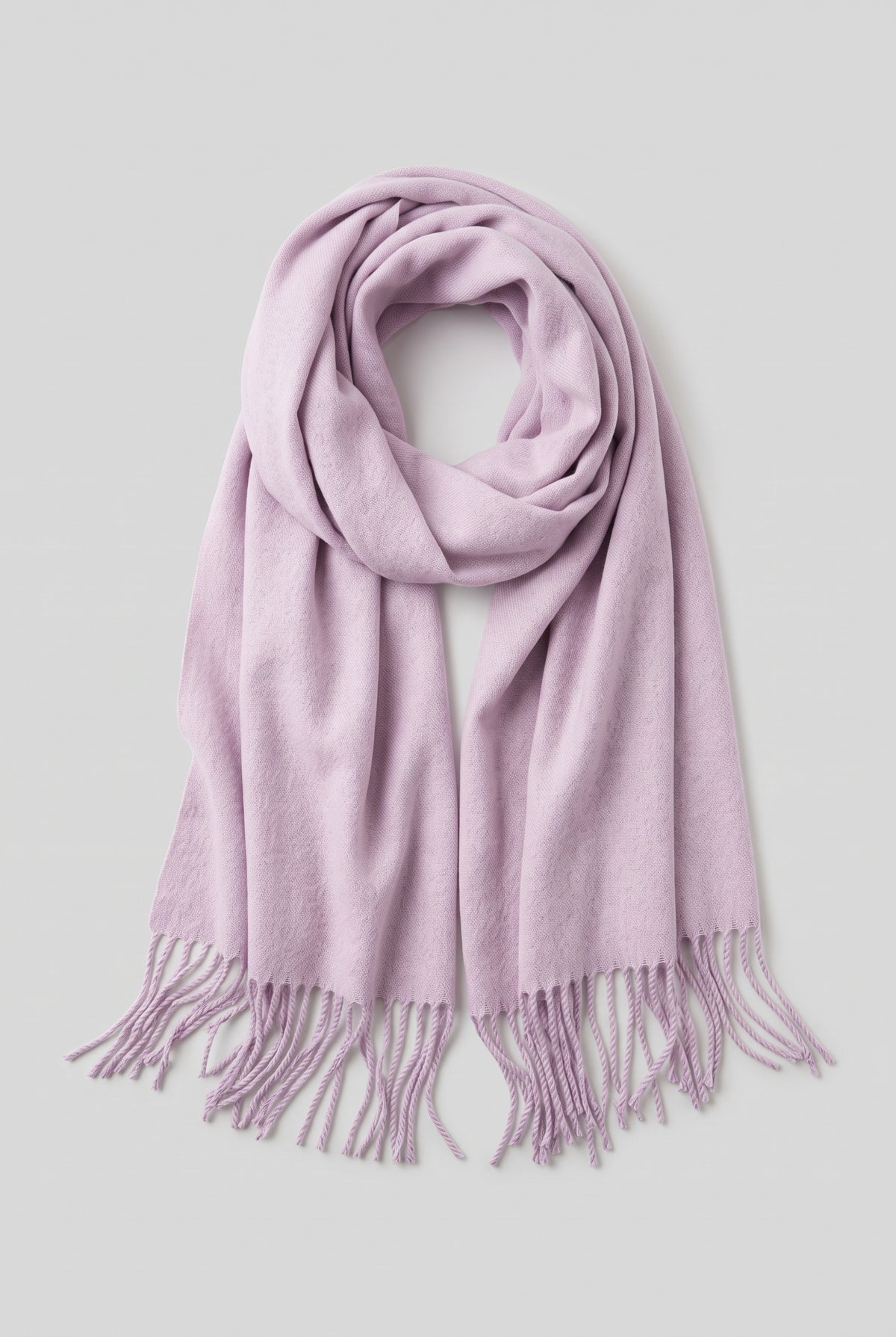 Scarf Tassel Wrap in Light Purple — studio front