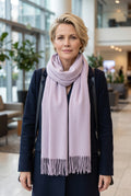 Cashmere Fringed Scarf in Lilac — lifestyle
