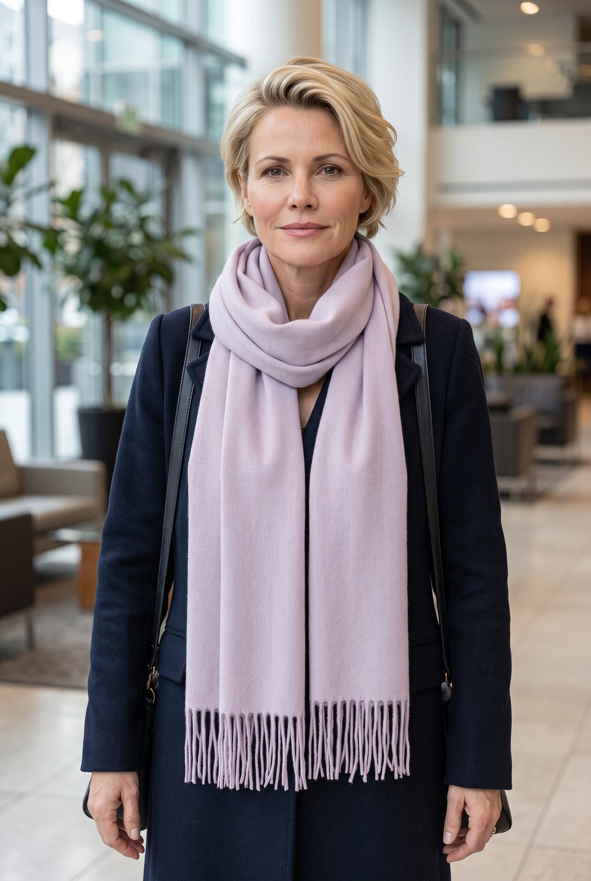 Cashmere Fringed Scarf in Lilac — lifestyle
