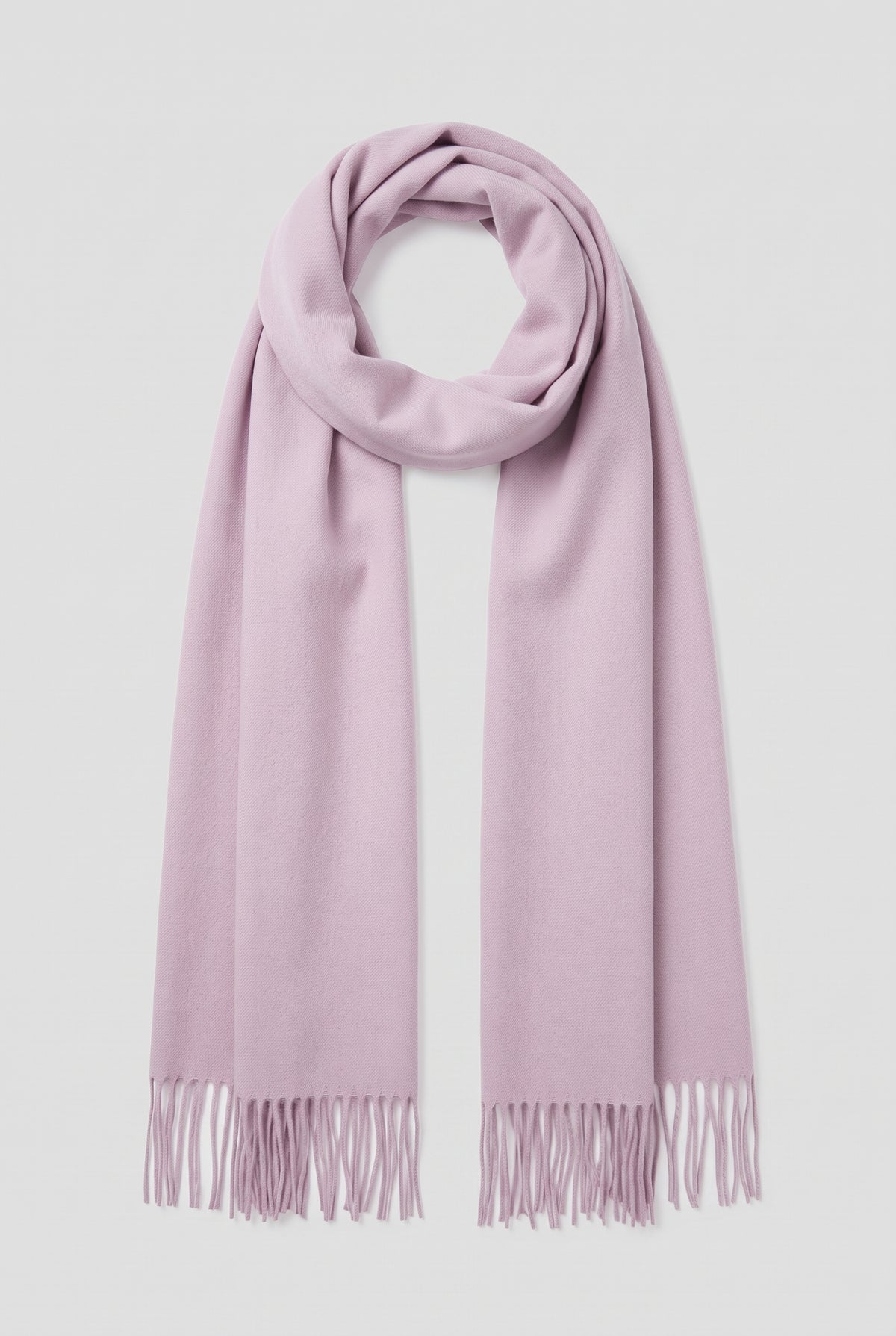 Cashmere Fringed Scarf in Lilac — studio front