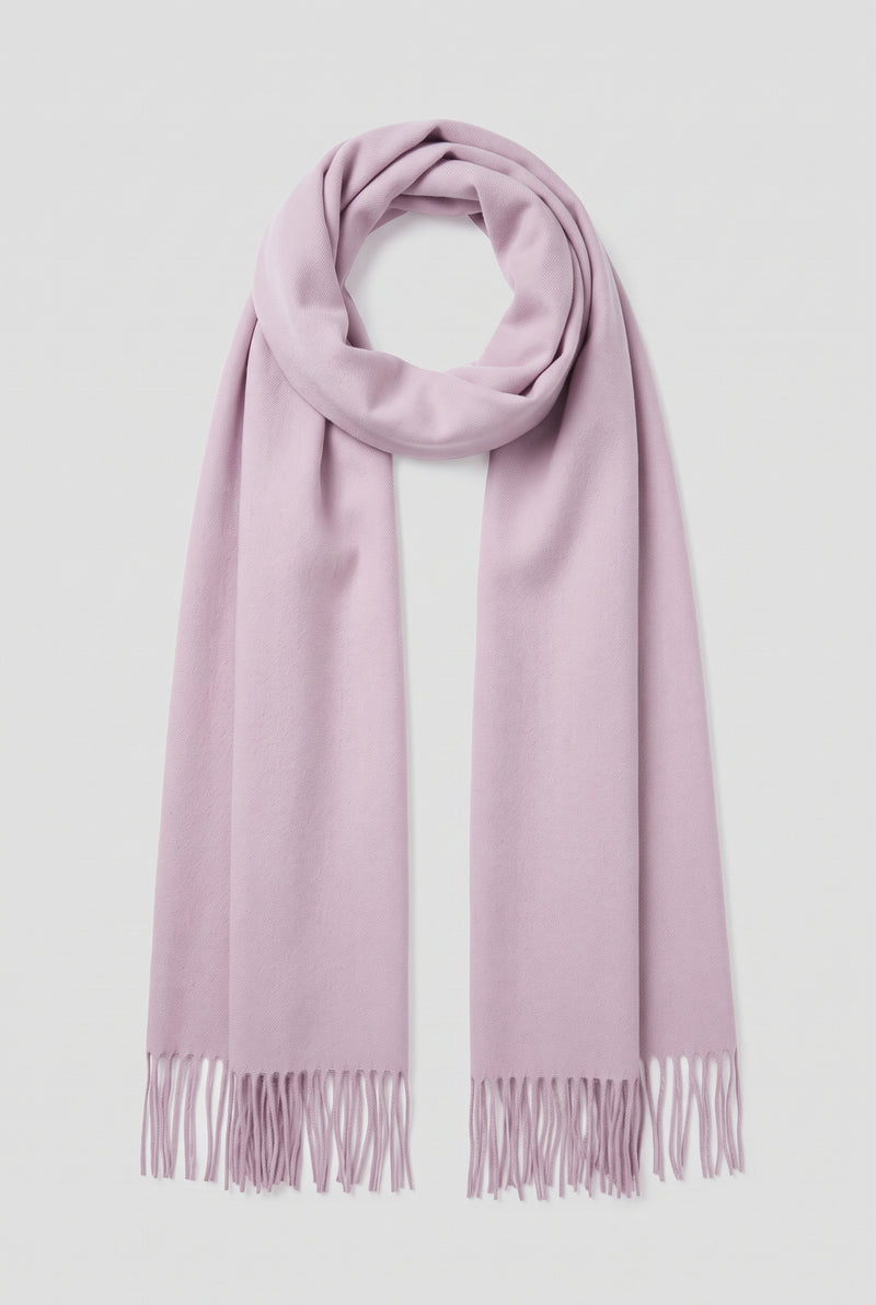 Cashmere Fringed Scarf in Lilac — studio front