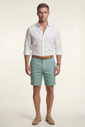 Mint Blue Men's Tailored Above-Knee Casual Shorts with Belt Loops - Photo 9