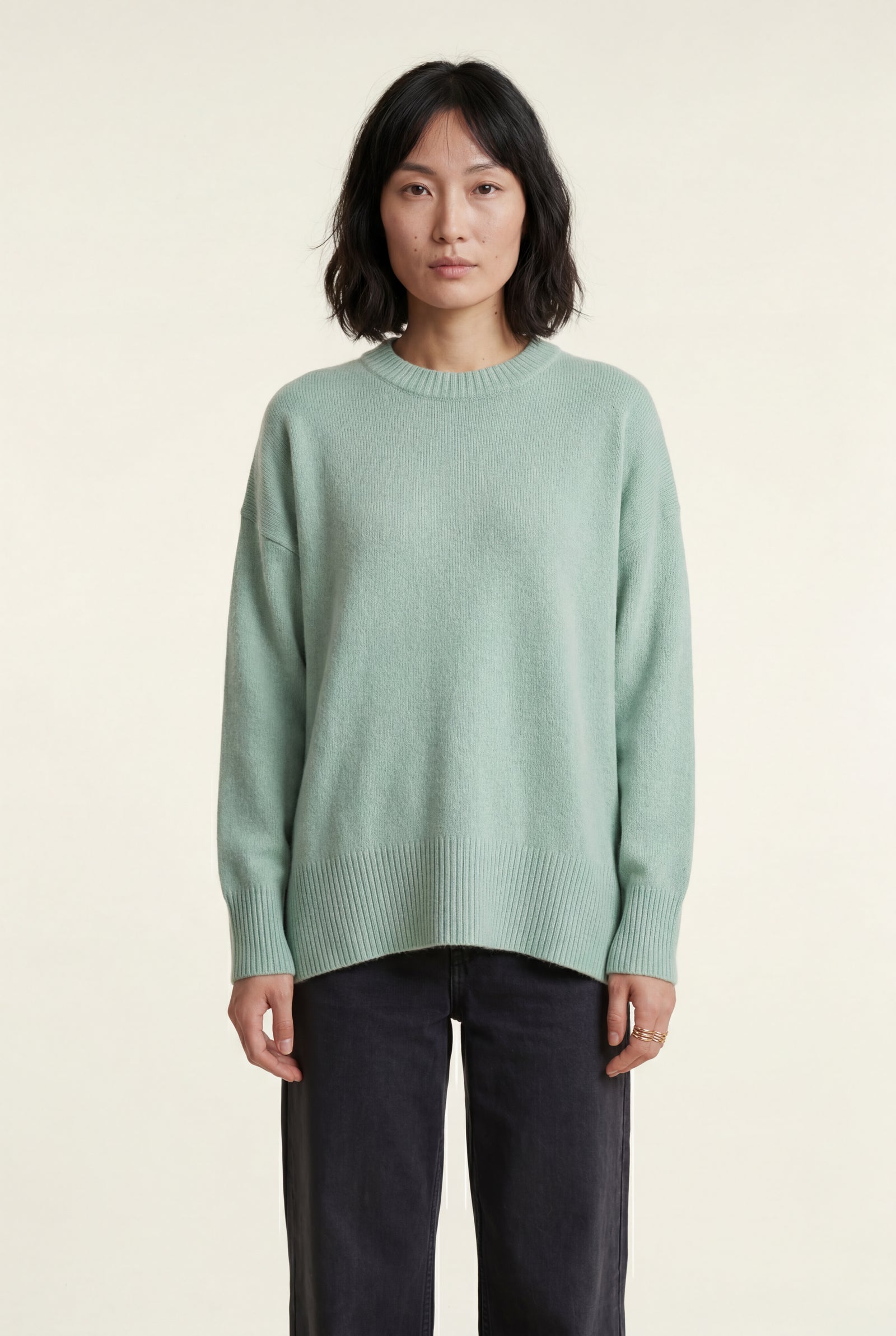 Mint Green Oversized Crewneck Sweater with Dropped Shoulders - Oversized sweater - Photo 17