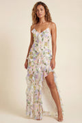 Multicolor Pastel Floral Ruffle Asymmetrical Maxi Dress - Photo 1