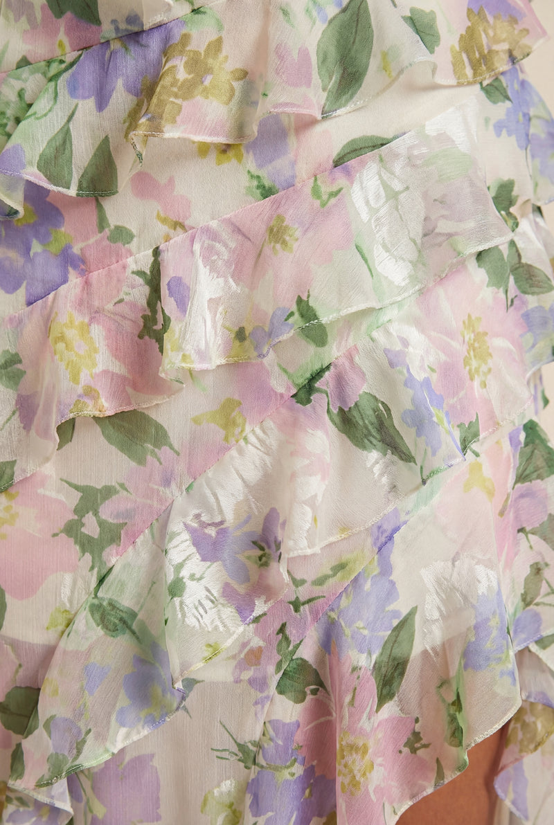 Multicolor Pastel Floral Ruffle Asymmetrical Maxi Dress - Photo 4