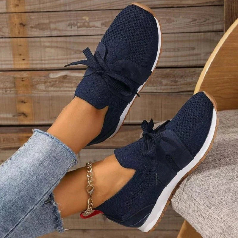 Navy Blue Breathable Lace-up Low-top Sneakers - Photo 3