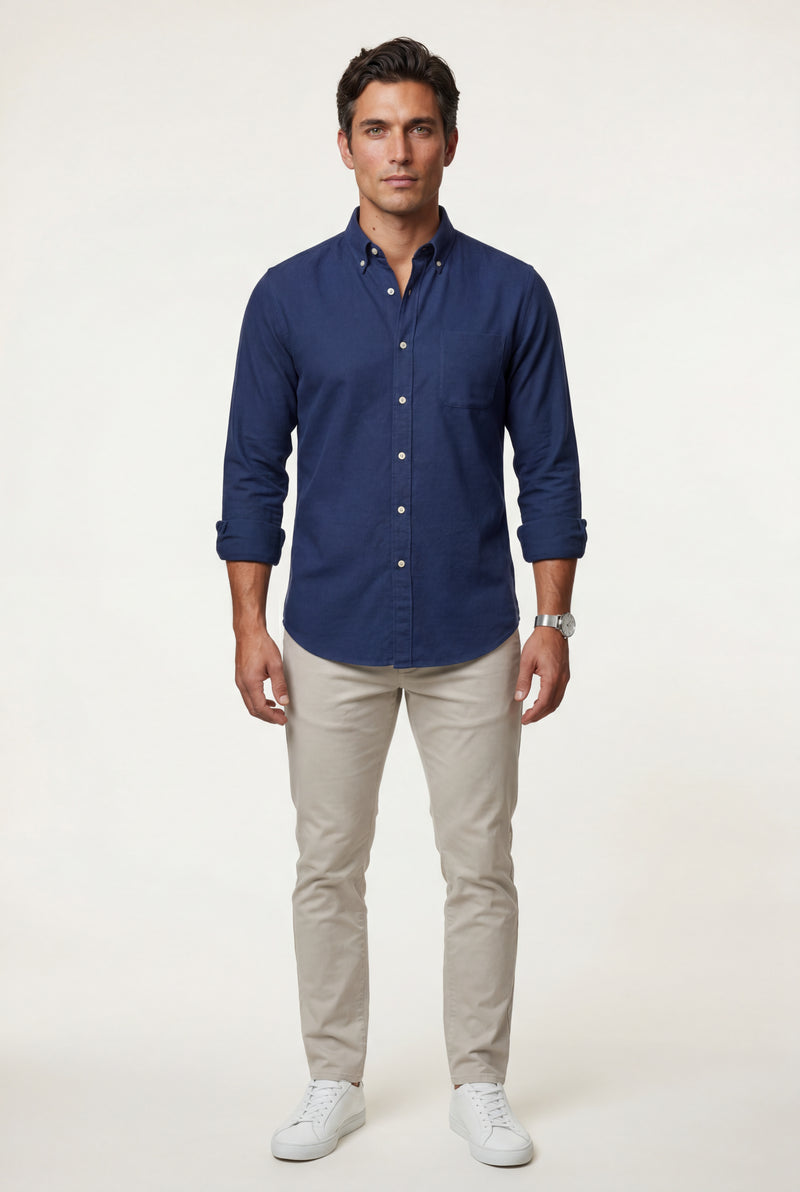 Navy Blue Charcoal Structured Long Sleeve Button-down Shirt - Casual Shirts - Photo 3