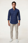 Navy Blue Charcoal Structured Long Sleeve Button-down Shirt - Casual Shirts - Photo 3