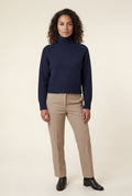 Navy Blue Chunky Ribbed Oversized Turtleneck Sweater - Photo 2